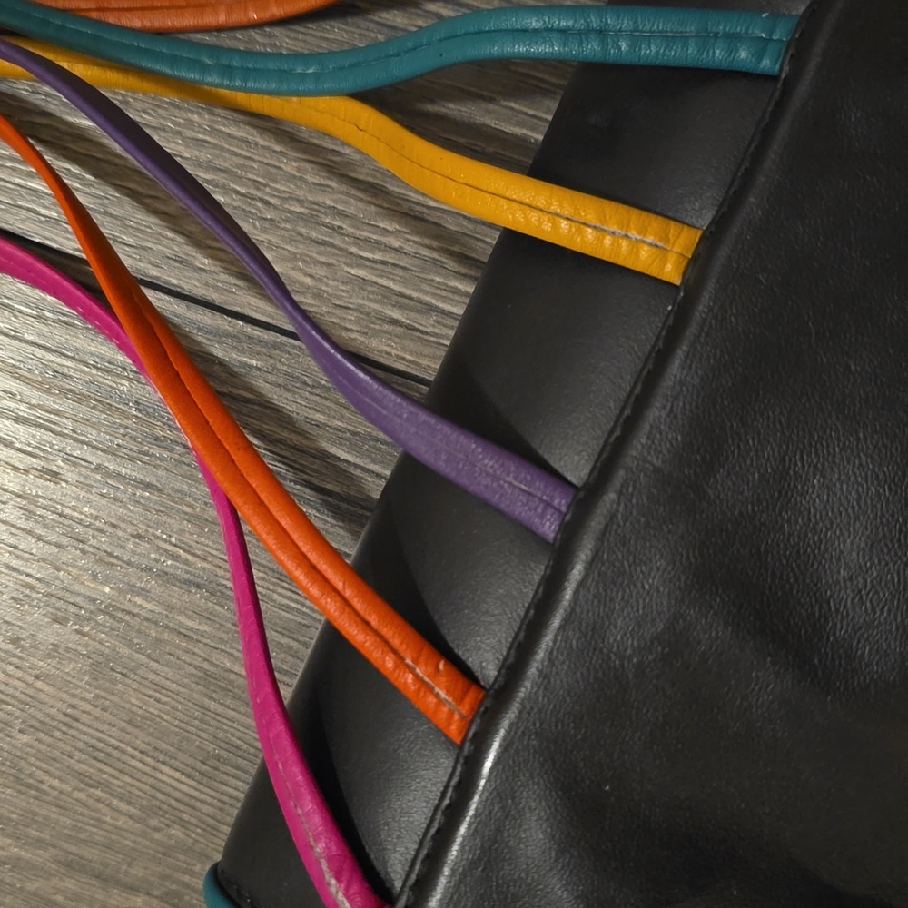 Leather Vintage Noble Crossbody Multicolor Fringe USA Festival Bag 80s Cochella - Picture 10 of 10